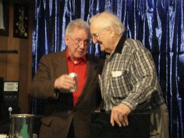 Pat Page and Jack Marshall relax after a successful evening of entertainment